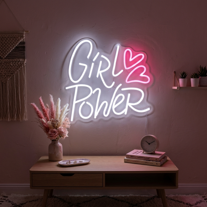 "Girl Power Hearts" Neonskilt