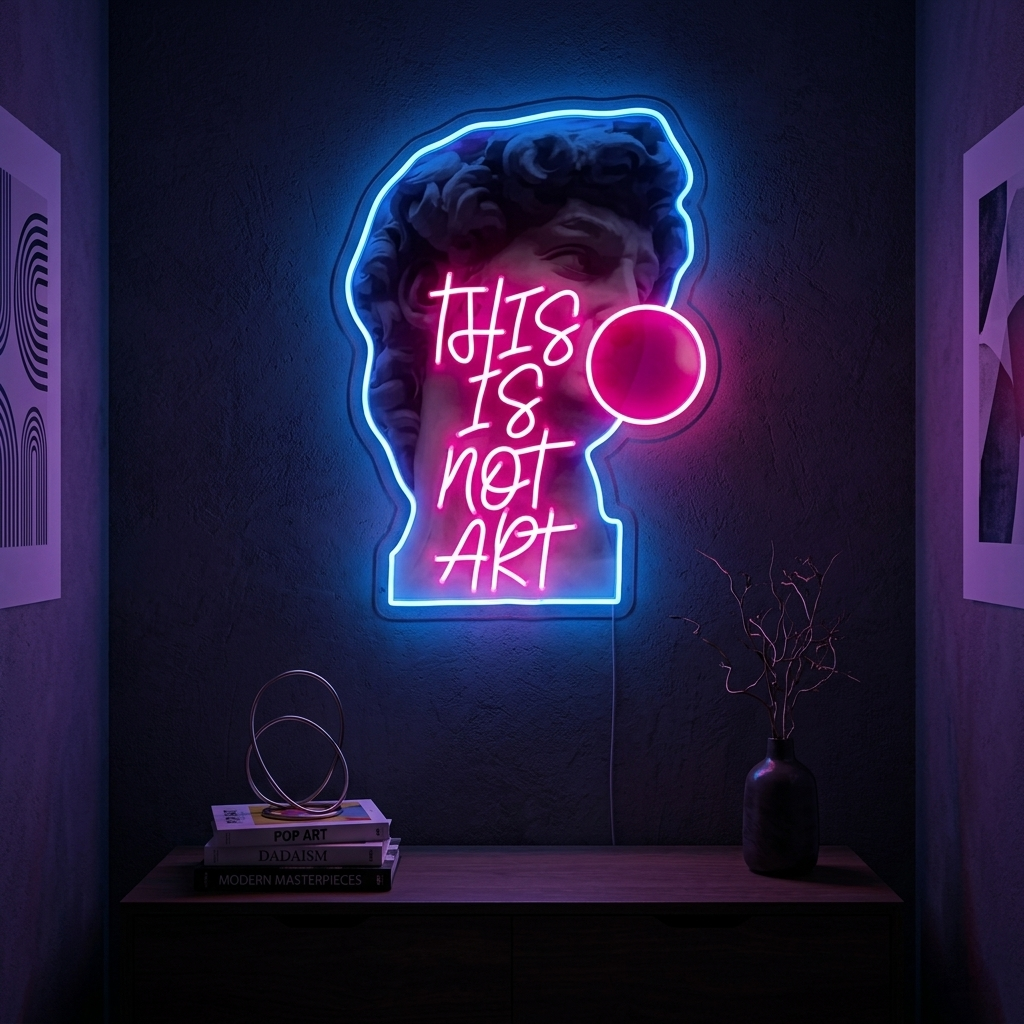 "This Is Not Art David, Tyggegummi" Neonskilt
