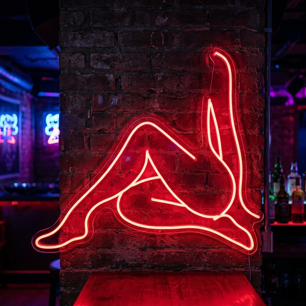 "Nøgen Pige Sidder I En Elegant Positur" Neonskilt