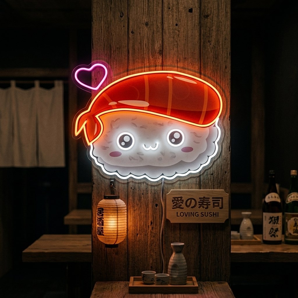 "Kawaii Sushi, japansk mad" UV-printet LED-neonskilt
