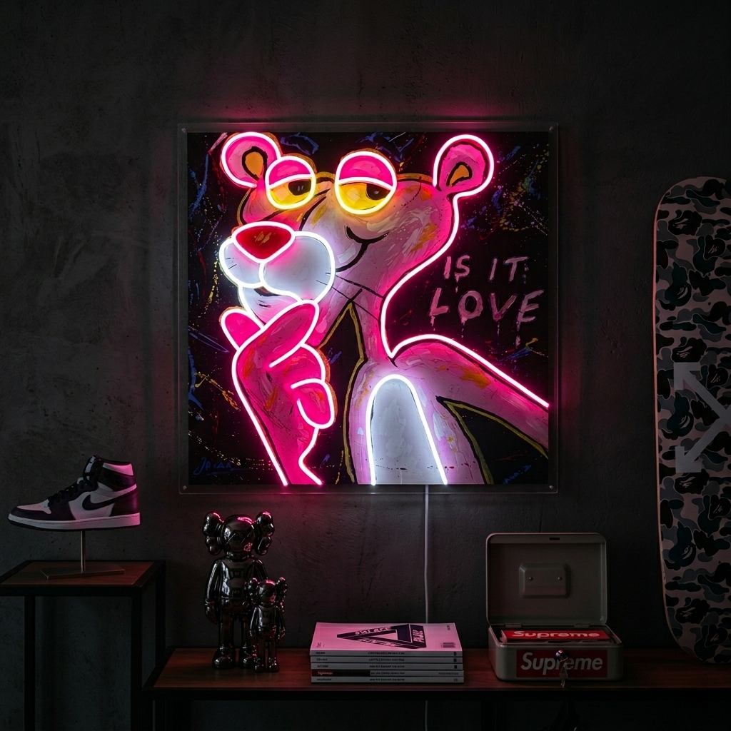 "Pink Think Panther, Is It Love" UV-printet LED-neonskilt