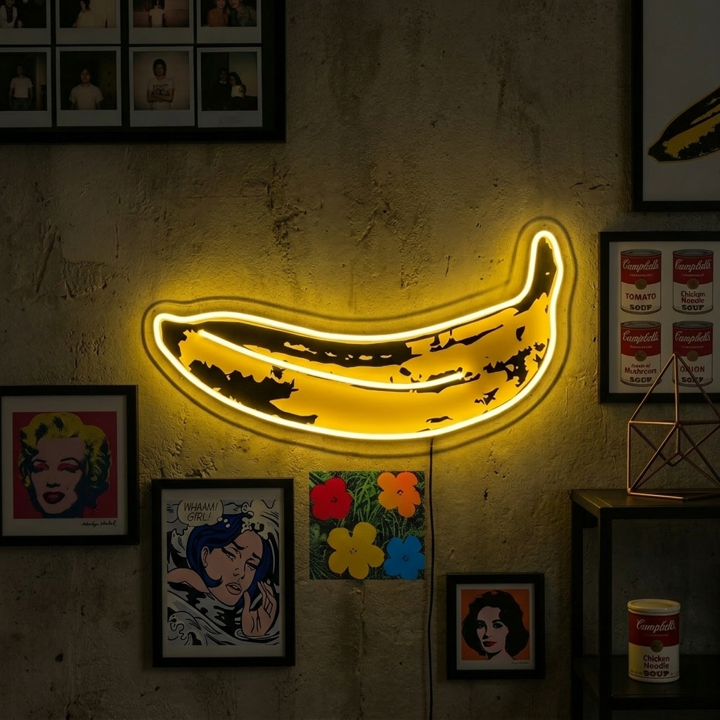 "Pop Art Banana, berømt kunstners maleri" UV-printet LED-neonskilt