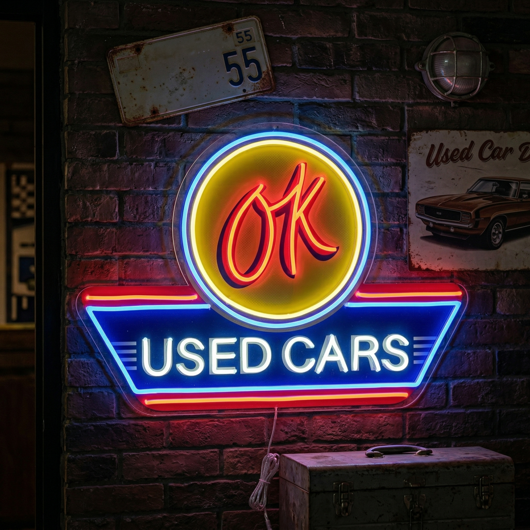 "Used Cars, Auto Service Logo" UV-printet LED-neonskilt