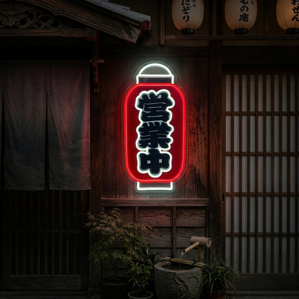 Butikken er åben Neonskilt, Japansk restaurant indretning