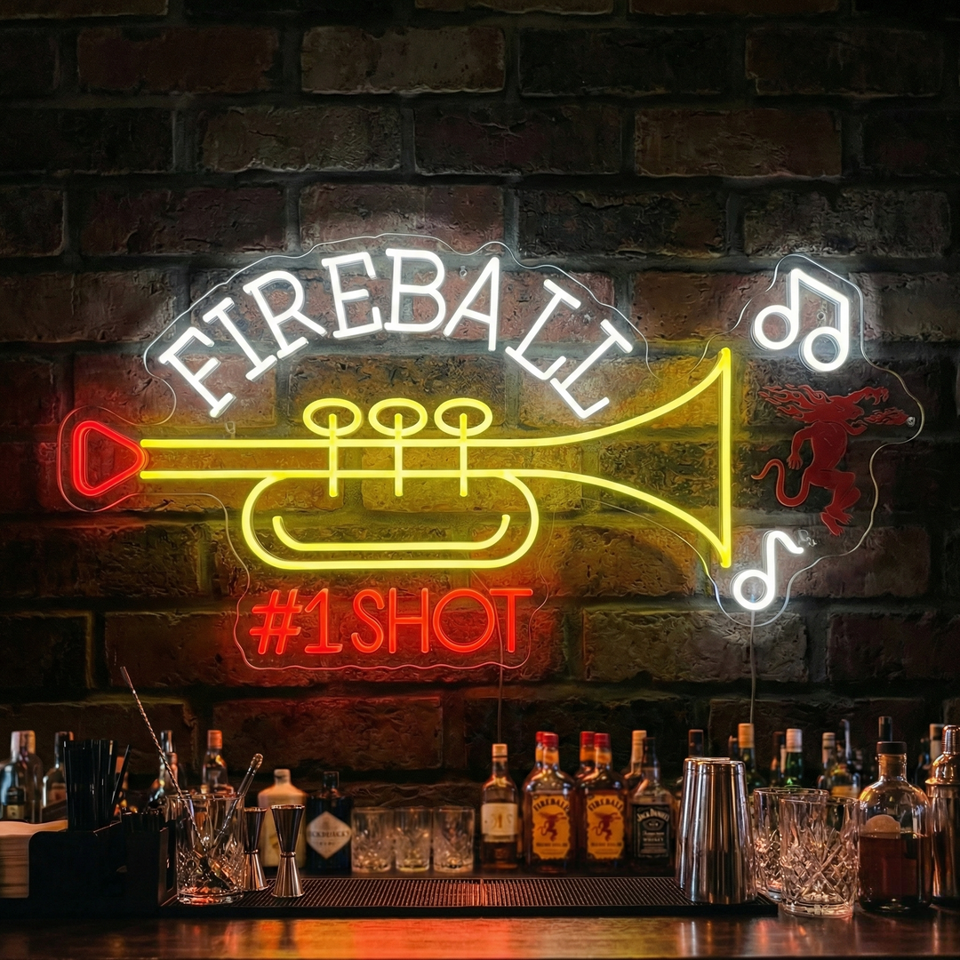 "Fireball #1 Shot Trompet" Neonskilt