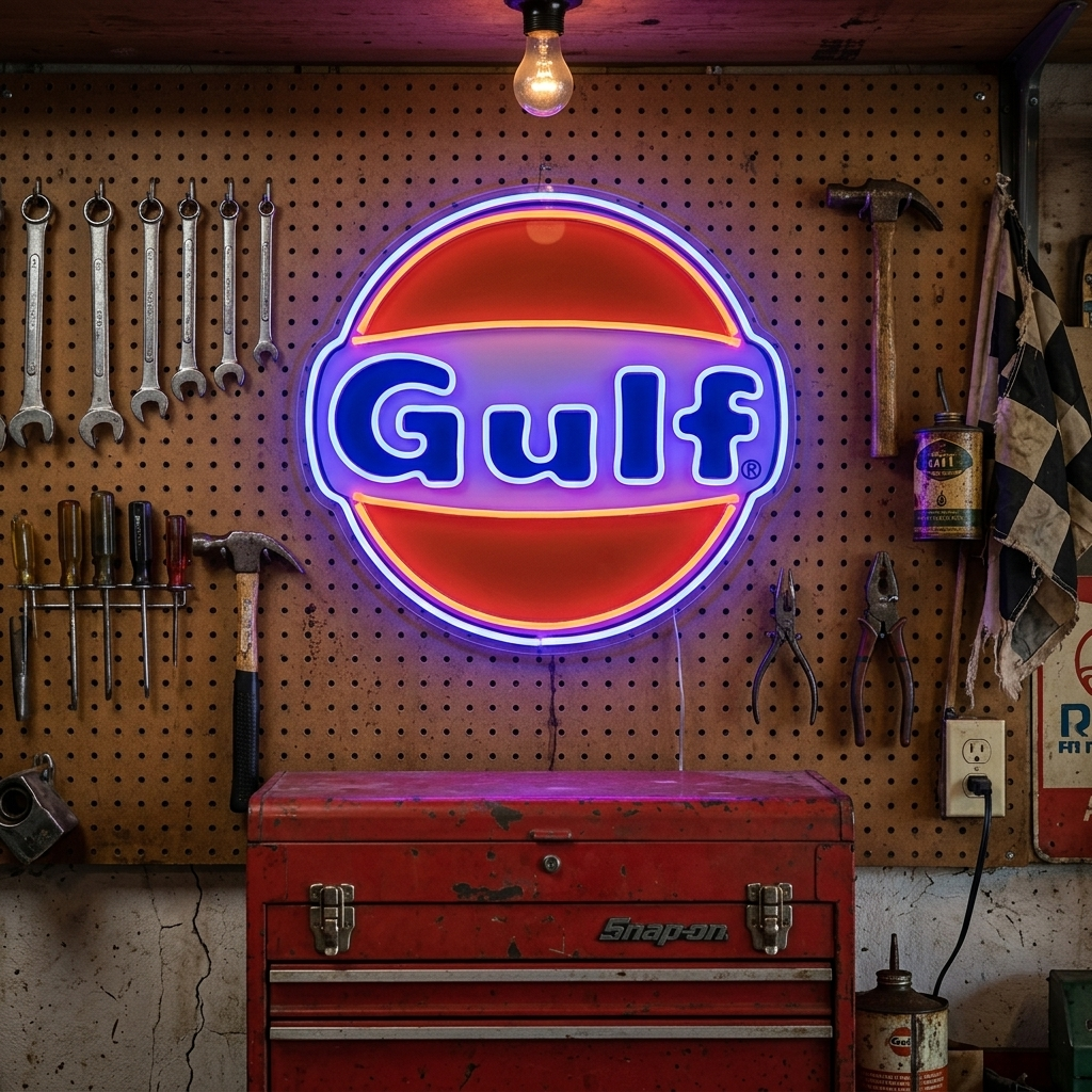 "Gulf Benzin" Neonskilt