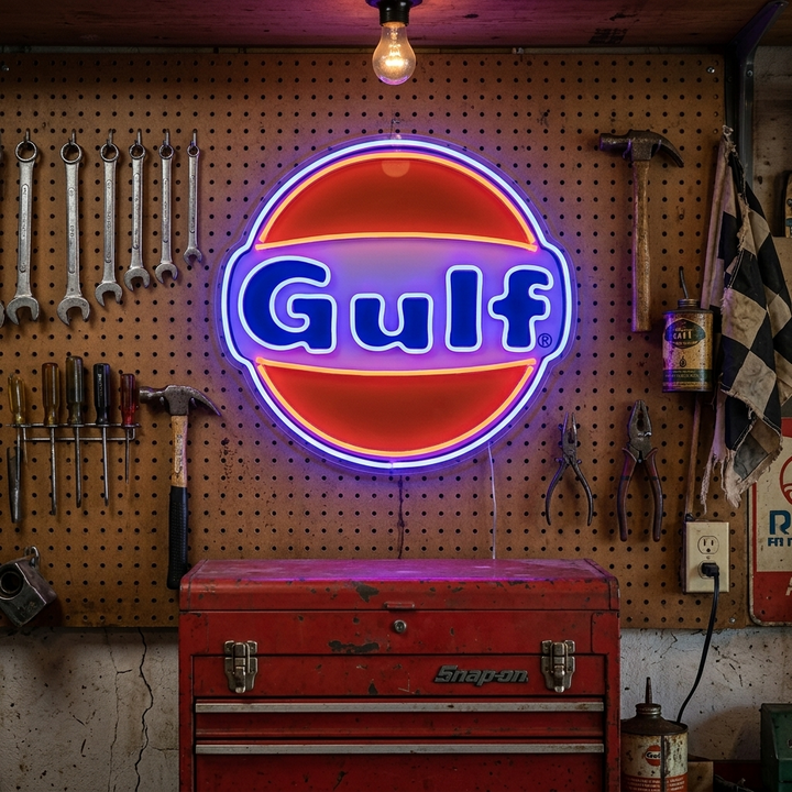 "Gulf Benzin" Neonskilt