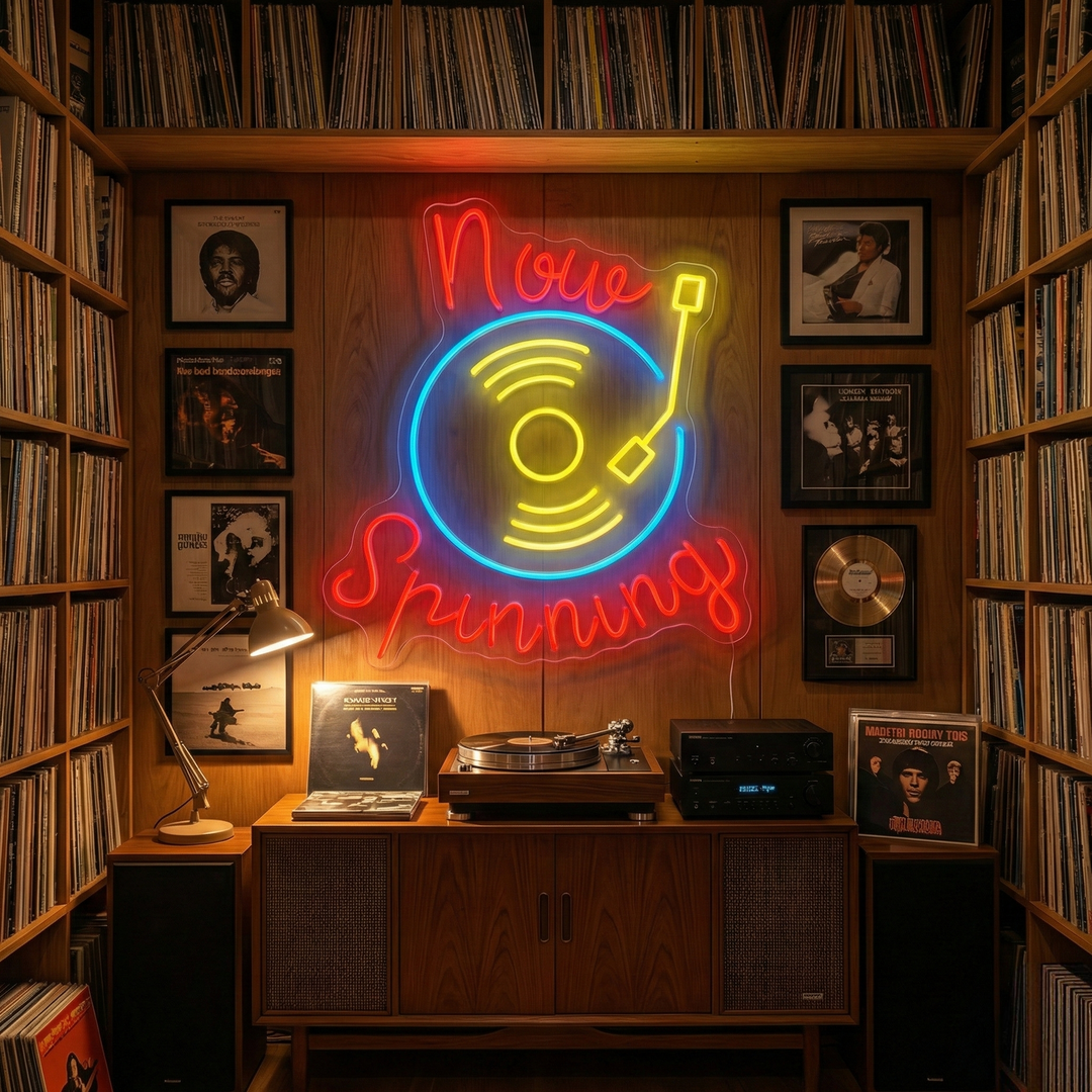 "Now Spinning" Neonskilt
