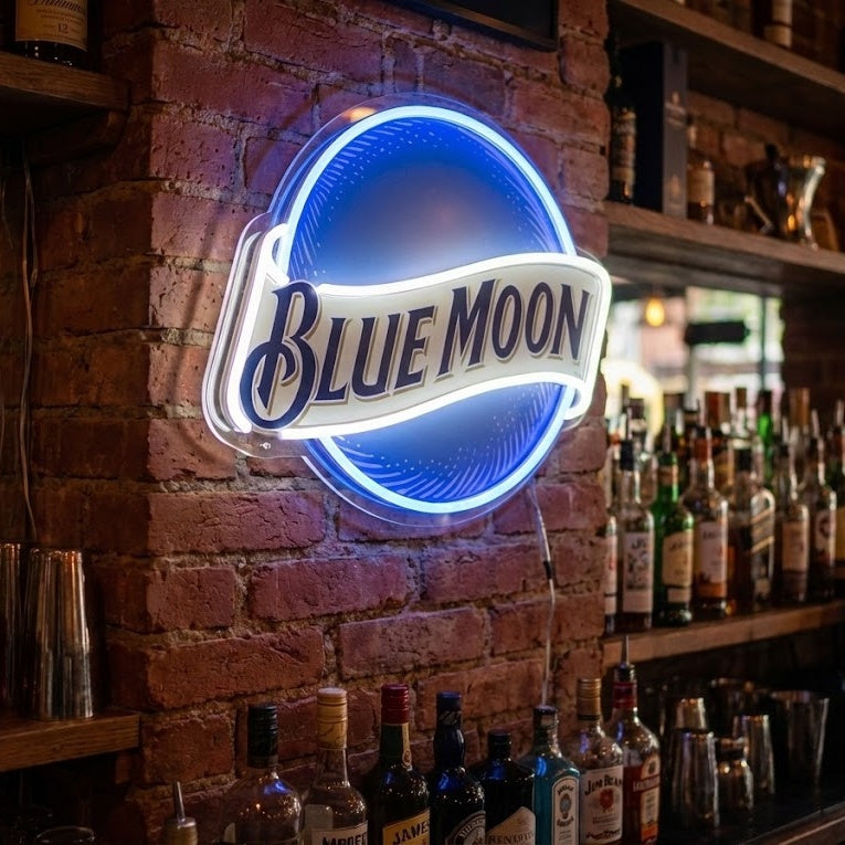"Blue Moon Beer" Neonskilt