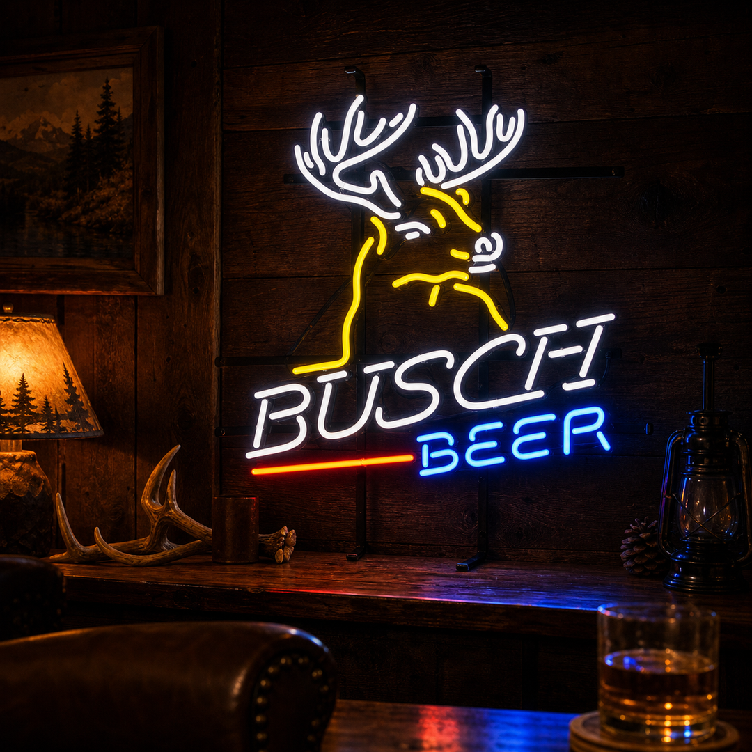 "Hjort Øl & Bar" Neonskilt