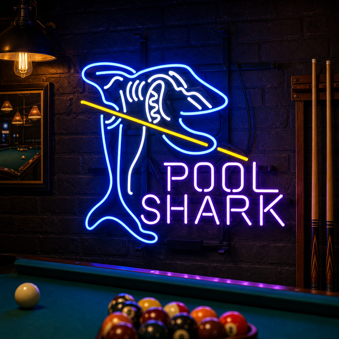"Pool Shark, Billardrum" Neonskilt
