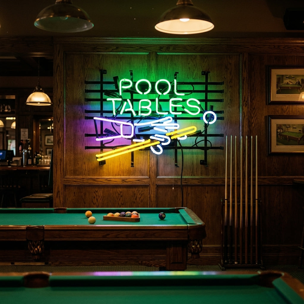 "Pool Tables, Billard" Neonskilt
