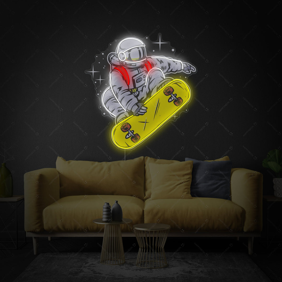 "Astronaut på skateboard" Neonskilt