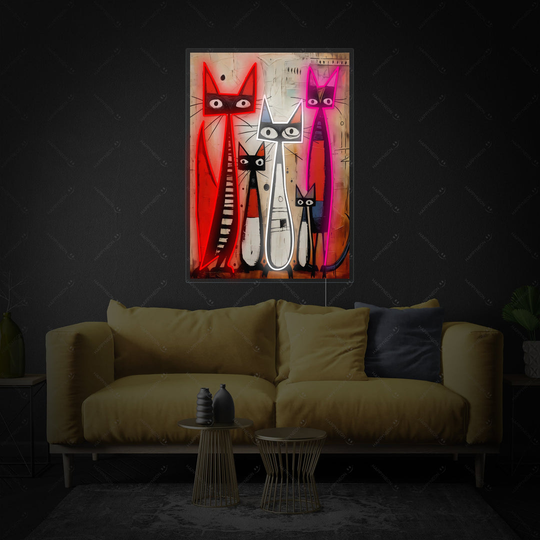 "Kattefamilie" Neonskilt