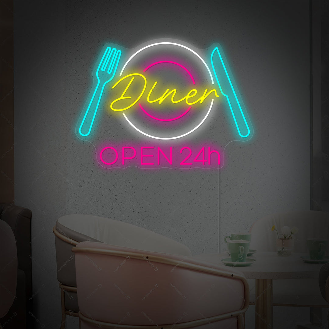 "Dinner Open 24h" Neonskilt