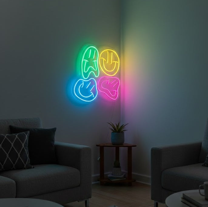 "Forvrængede smilende ansigter" Neonskilt