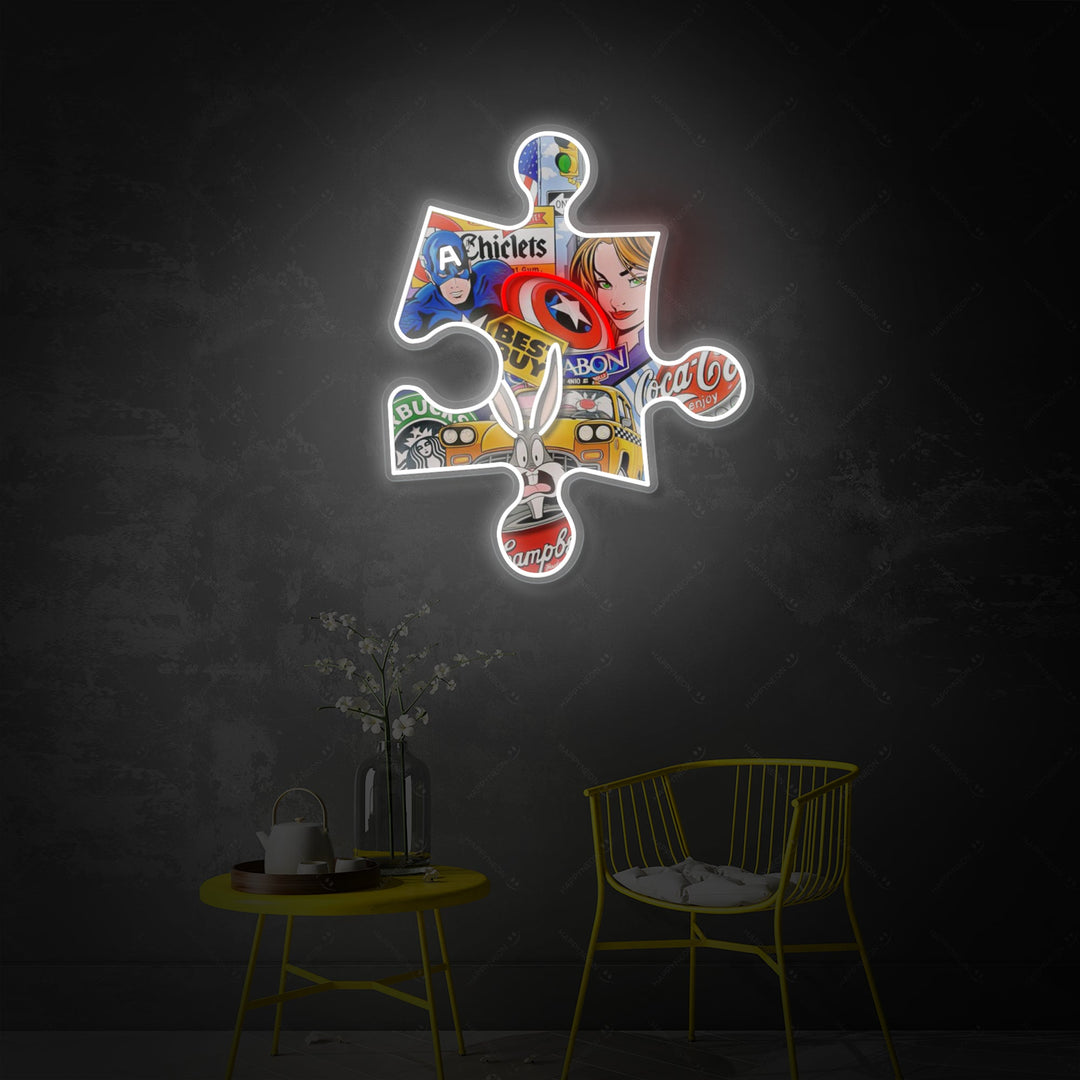 "Pop Art Puslespilsbrik" Neonskilt
