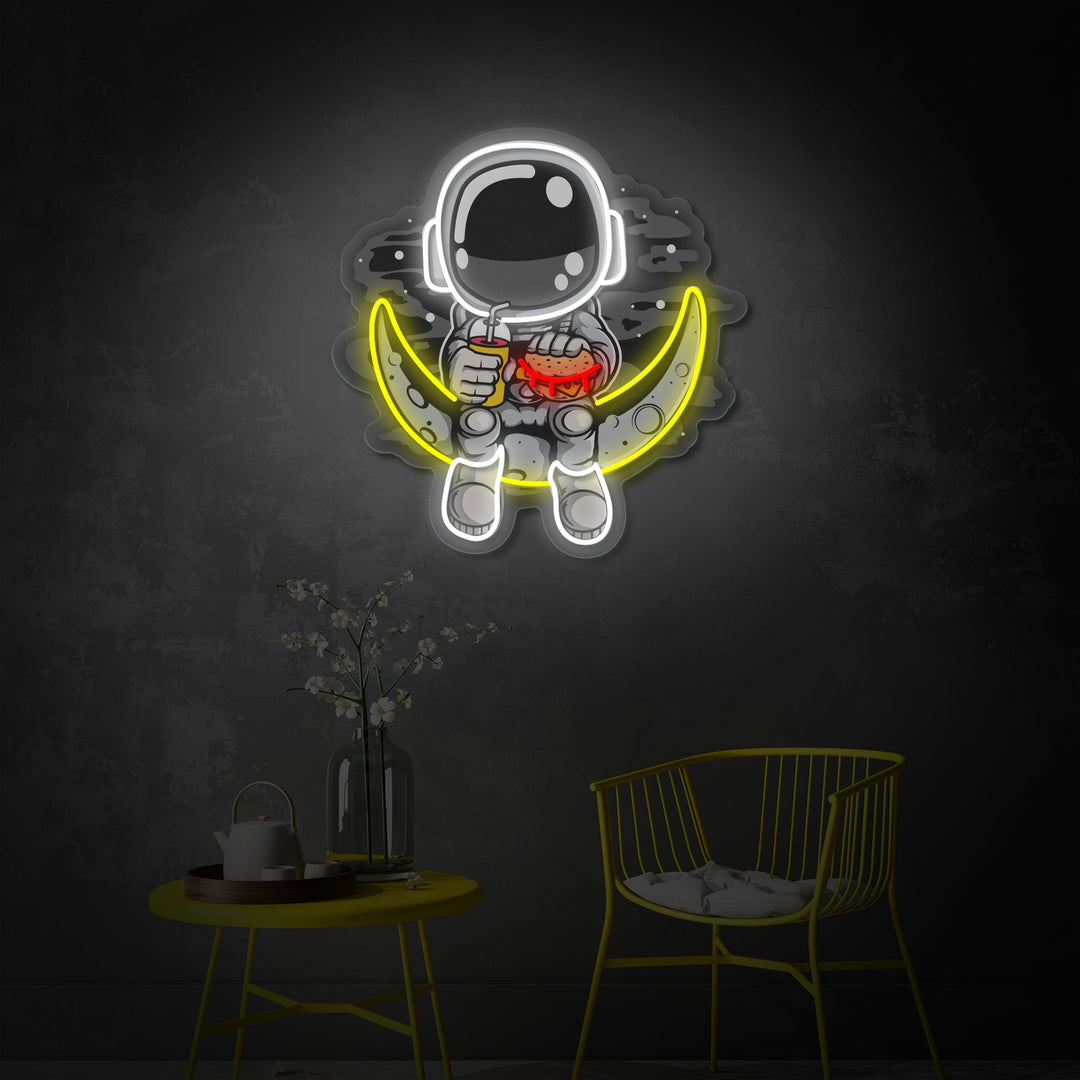 "Astronaut Moon Burger, Fastfood-logo" UV-printet LED-neonskilt