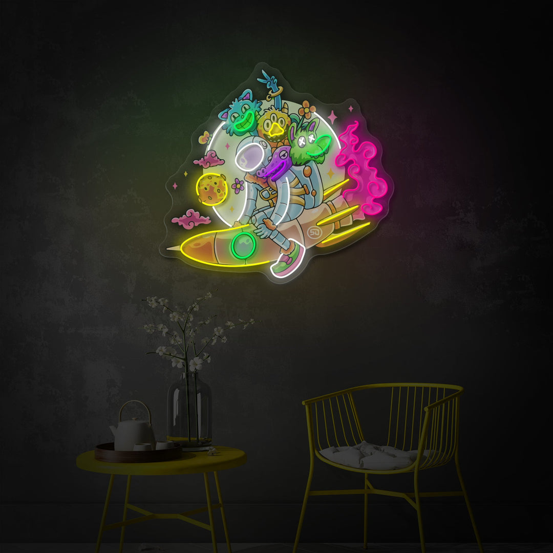 "Astronaut, rummand" UV-printet LED-neonskilt