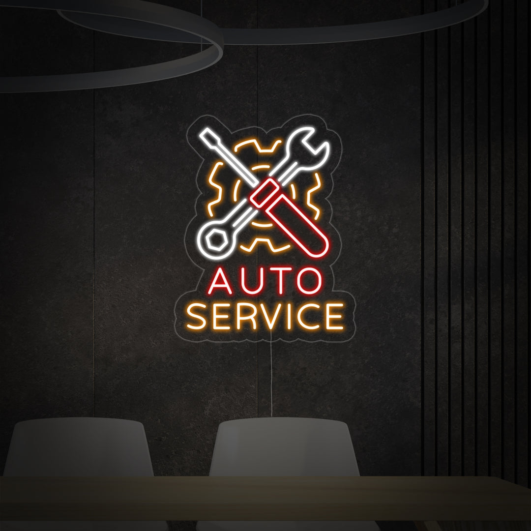 "Auto Service, Auto Reparation Logo" Neonskilt