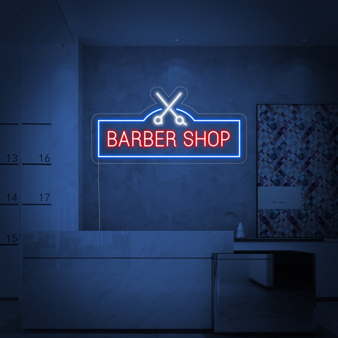 "Barber Shop, Frisørsaks" Neonskilt