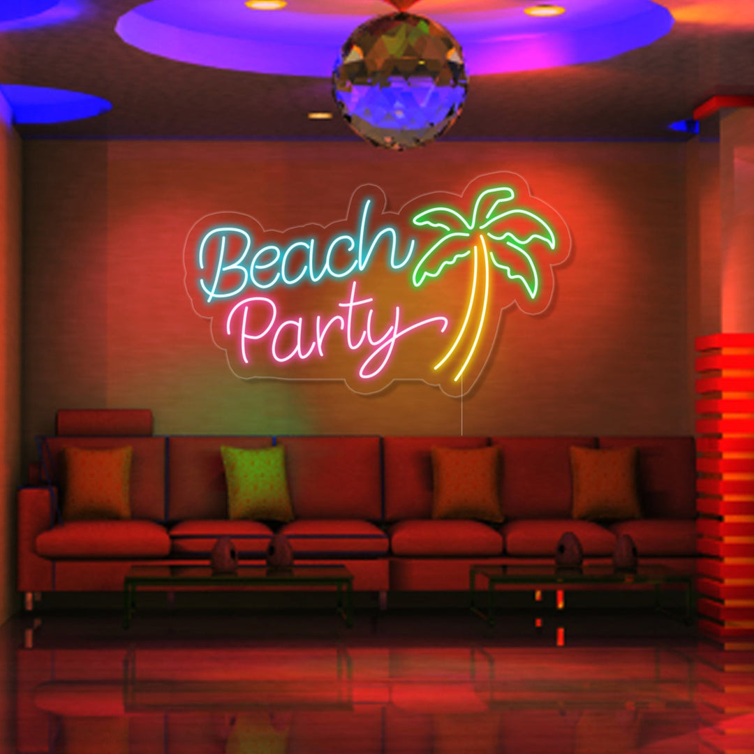 "Beach Party, Palme" Neonskilt