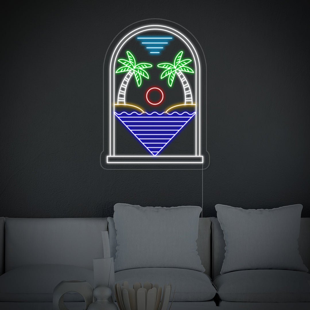 "Bohemian Plam Trees Sun Water" Neonskilt