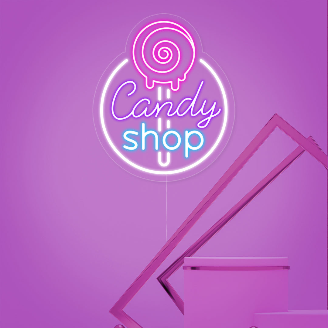 "Candy Shop, Slikbutik Logo" Neonskilt