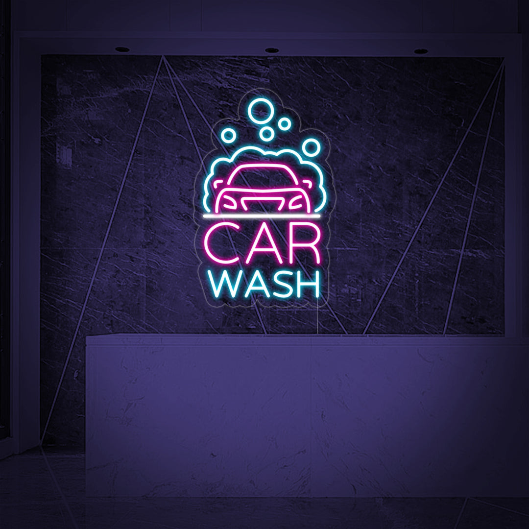 "Car Wash, Bilvask Logo" Neonskilt