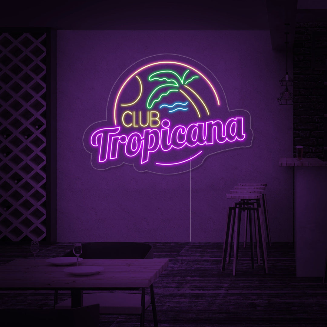 "Club Tropicana Strand, Palmetræ, Bar" Neonskilt