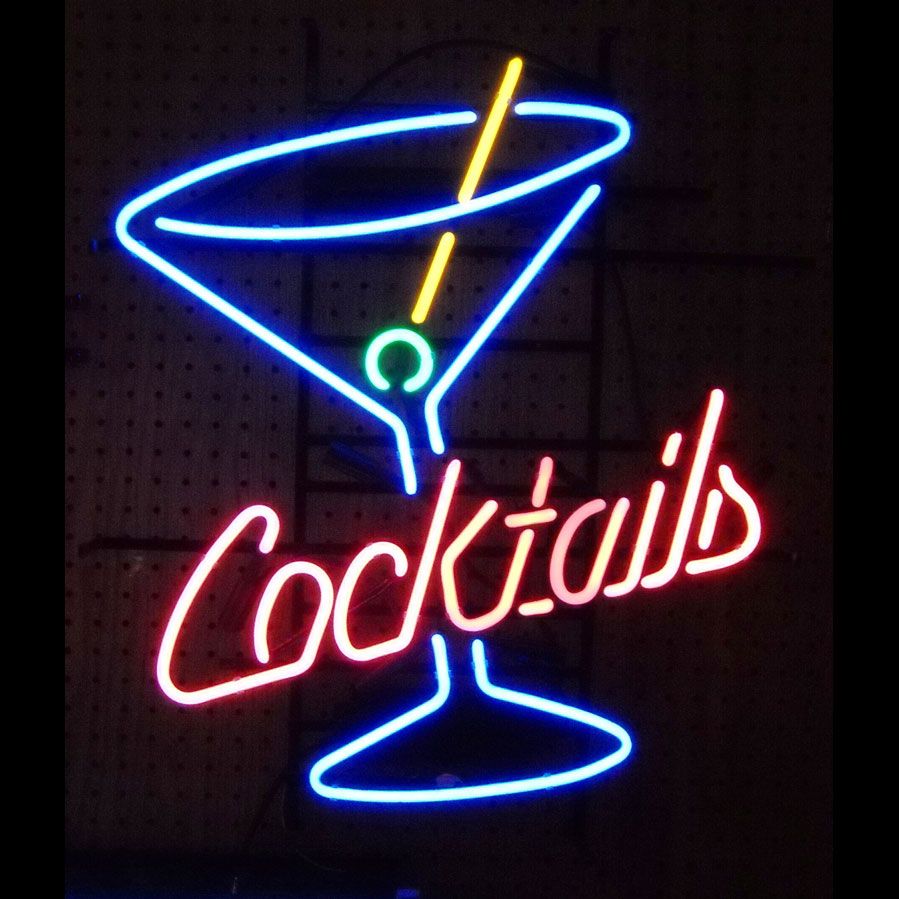 "Cocktails, Martini Glas, Logo Øl" Neonskilt