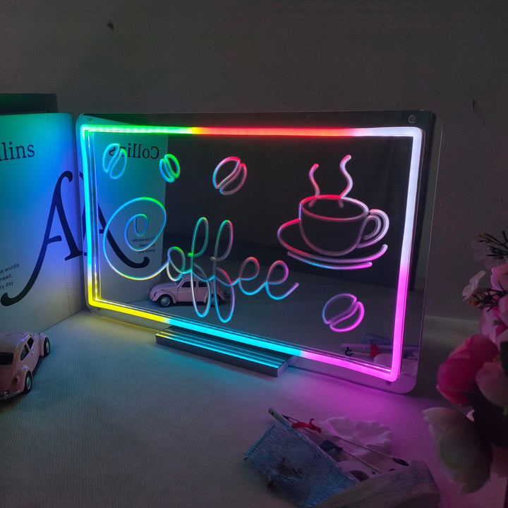 "Coffee, Kaffekopp, Drømmende Fargeendring" Neonskilt med spejlbagside