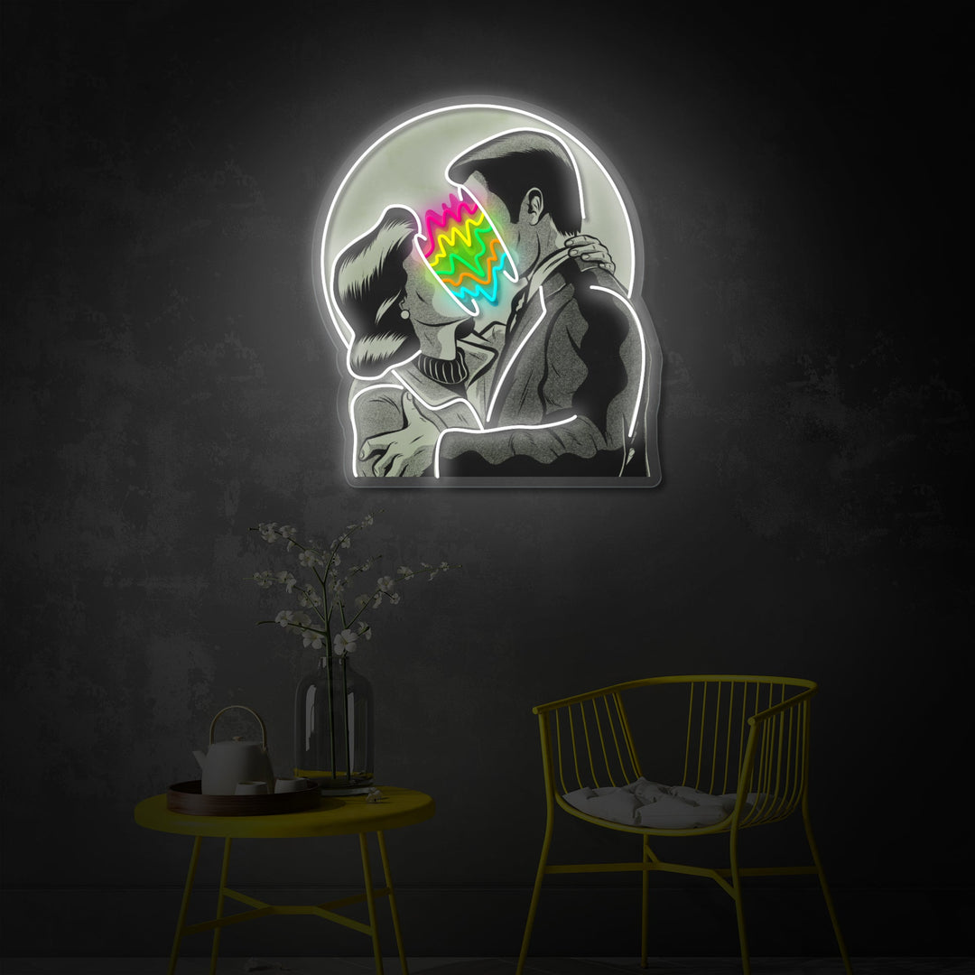 "Farveelskere, kyssende par" UV-printet LED-neonskilt