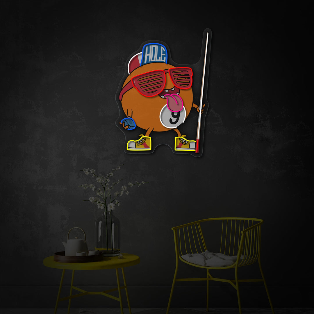 "Cool Billiard Nine Ball" UV-printet LED-neonskilt