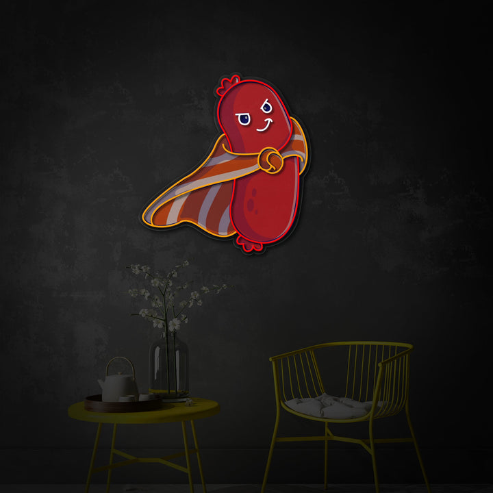 "Sød pølse superhelt, mad, restaurant" UV-printet LED-neonskilt