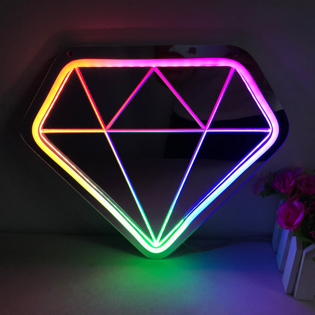 "Diamant, Drømmende Fargeendring" Neonskilt med spejlbagside