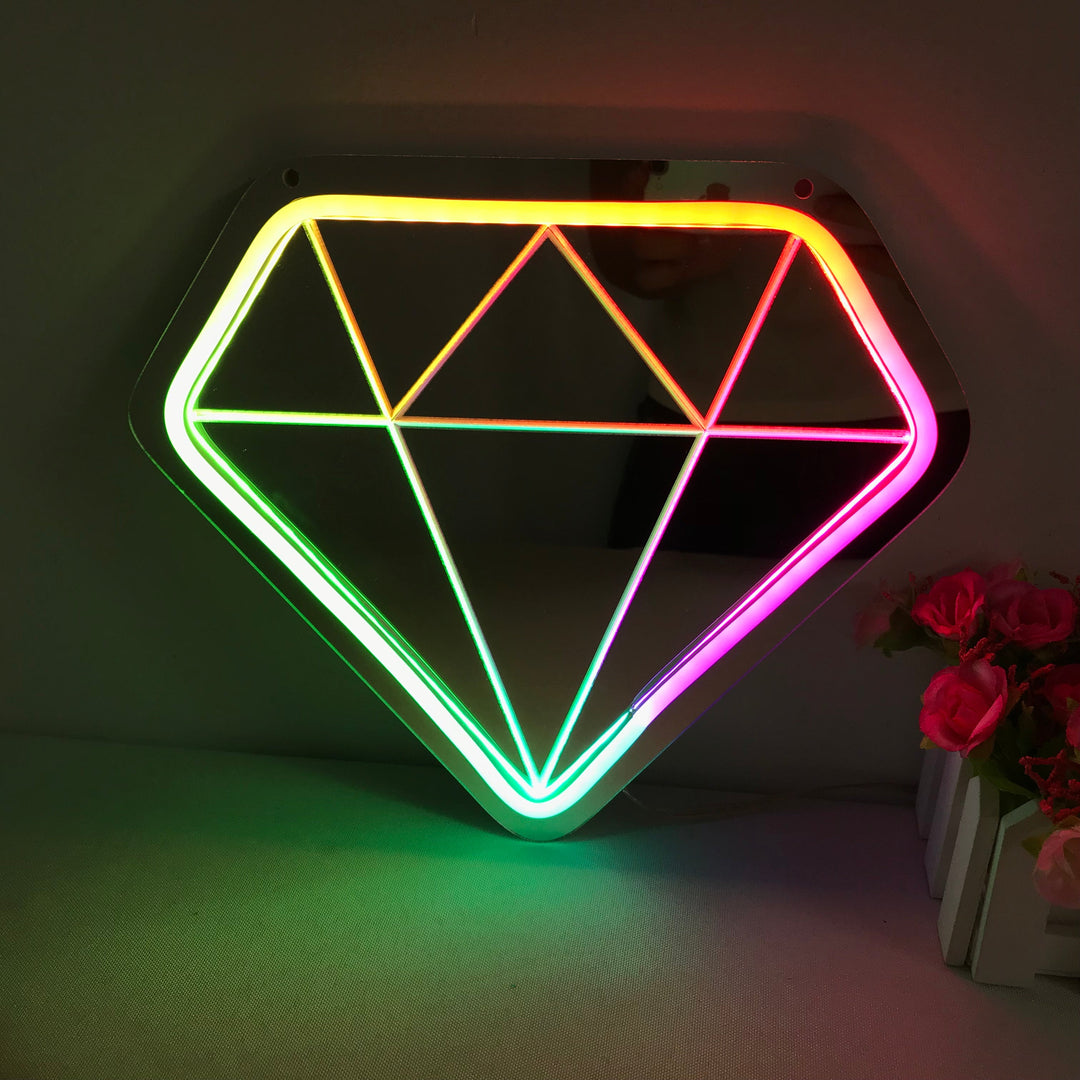 "Diamant, Drømmende Fargeendring" Neonskilt med spejlbagside