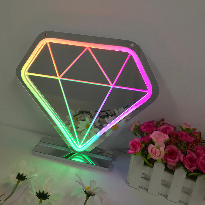"Diamant, Drømmende Fargeendring" Neonskilt med spejlbagside