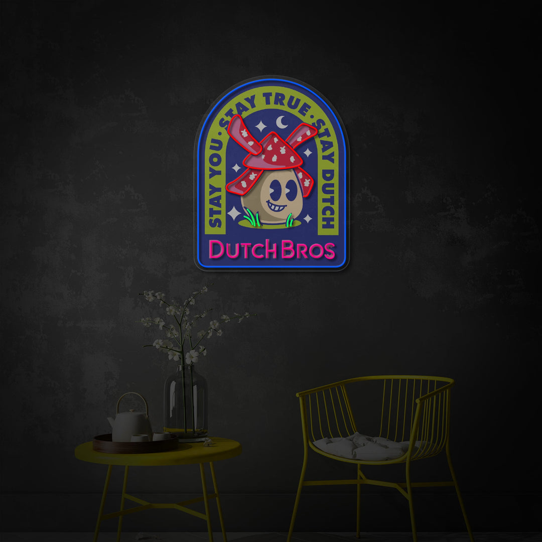 "Dutch Coffee, vindmøller" UV-printet LED-neonskilt