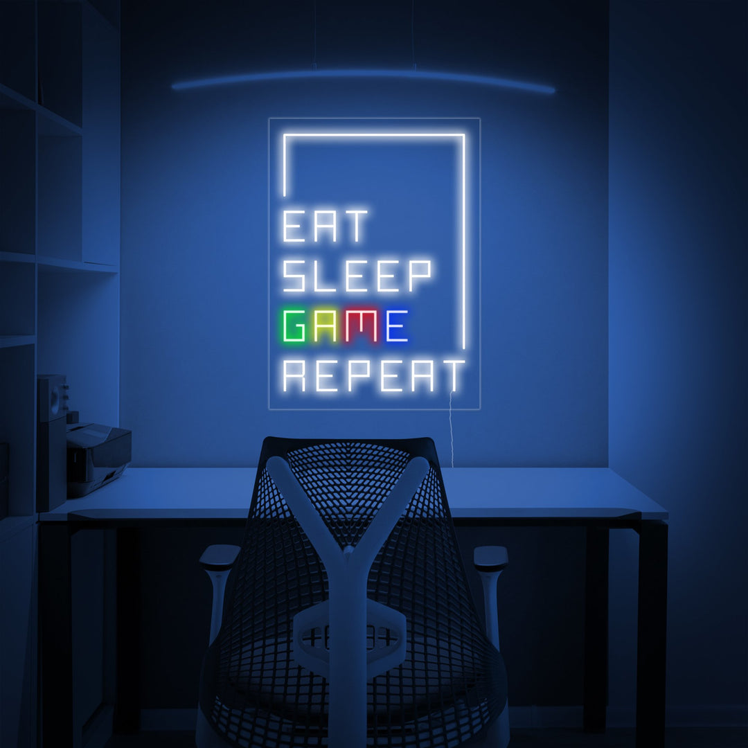 "Eat Sleep Game Repeat, Gamer Dekoration" Neonskilt