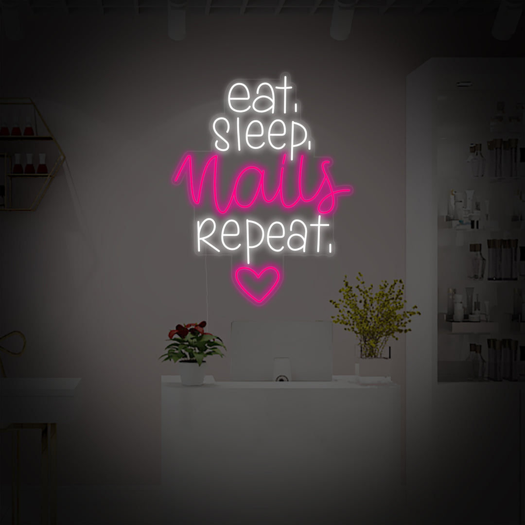 "Nails Studio Eat Sleep Nails Repeat" Neonskilt