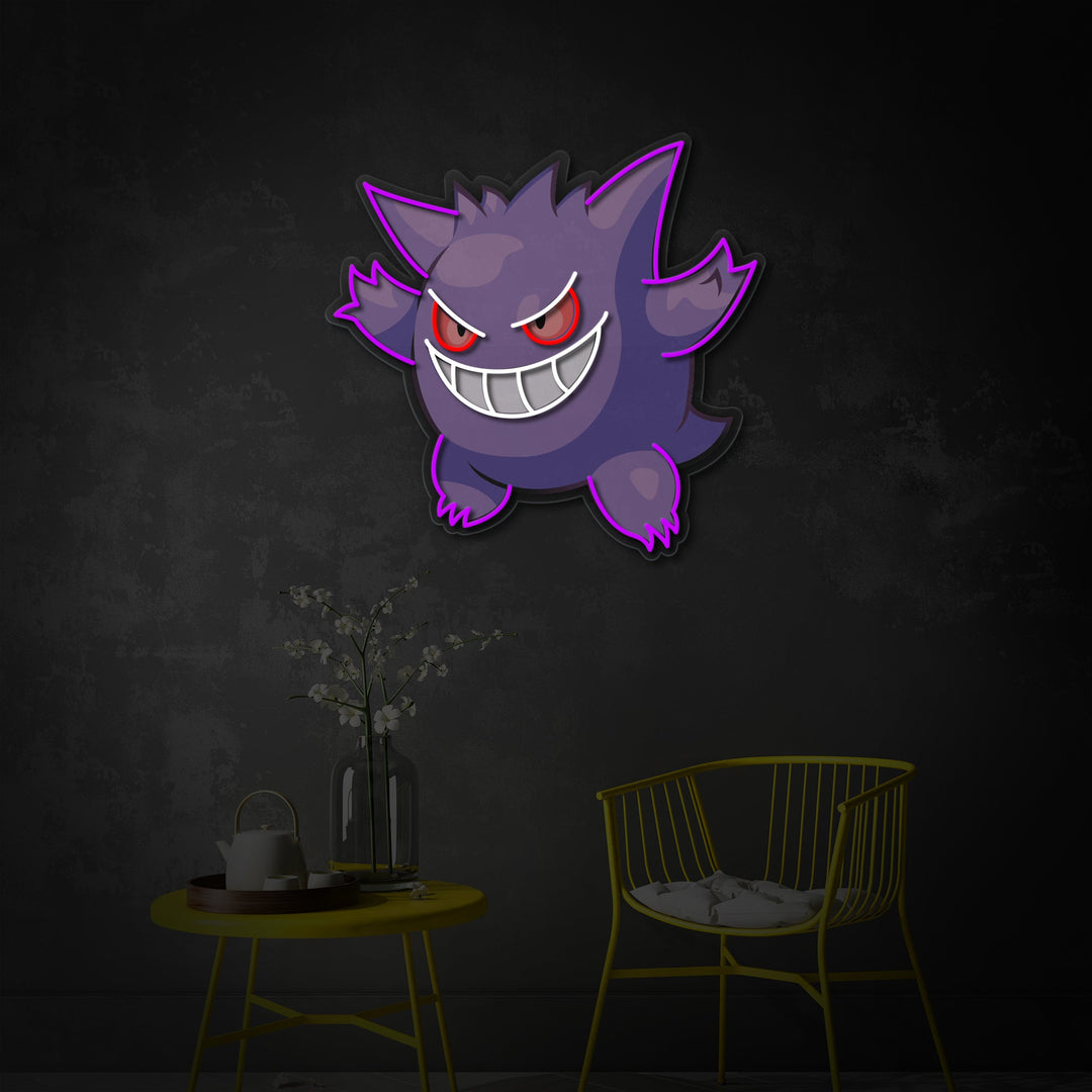 "Gengar, Game Decor" UV-printet LED-neonskilt