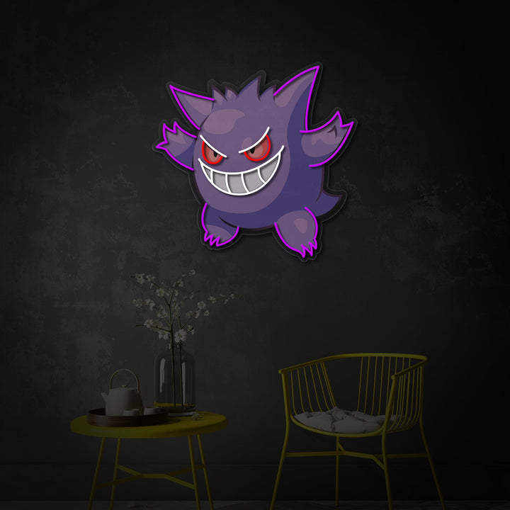 "Gengar, Game Decor" UV-printet LED-neonskilt