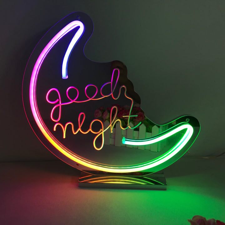 "Good Night, Drømmende Fargeendring" Neonskilt med spejlbagside
