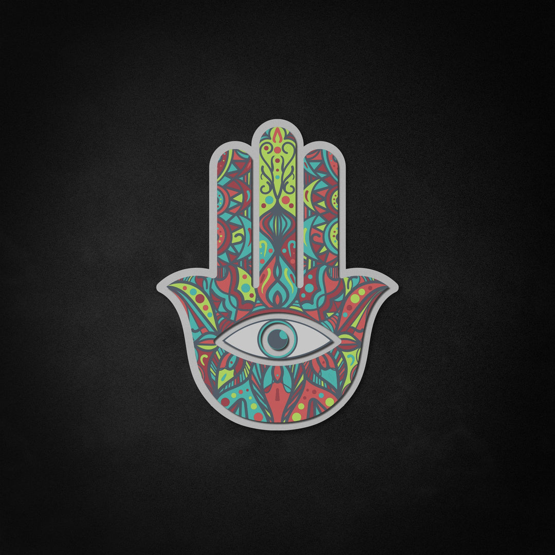 "Hamsa Fatima Hand, Tradition Talisman" Neon Like