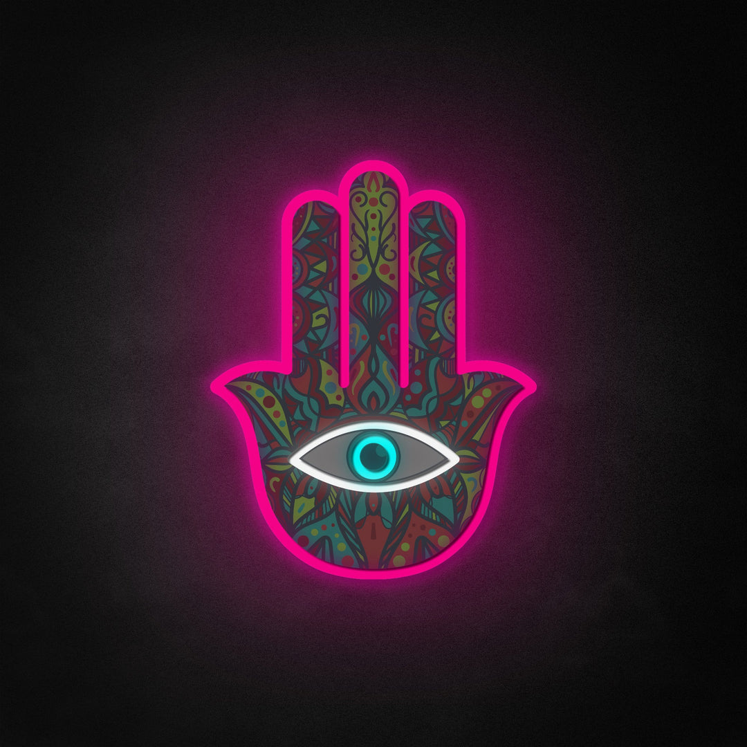 "Hamsa Fatima Hand, Tradition Talisman" Neon Like