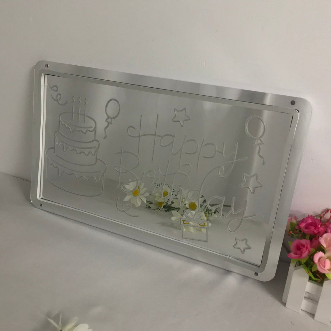 "Happy Birthday, Drømmende Fargeendring" Neonskilt med spejlbagside