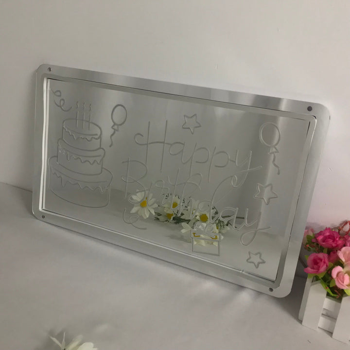 "Happy Birthday, Drømmende Fargeendring" Neonskilt med spejlbagside