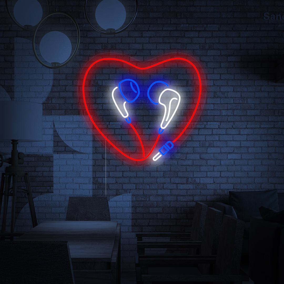 "Heart Earphones" Neonskilt