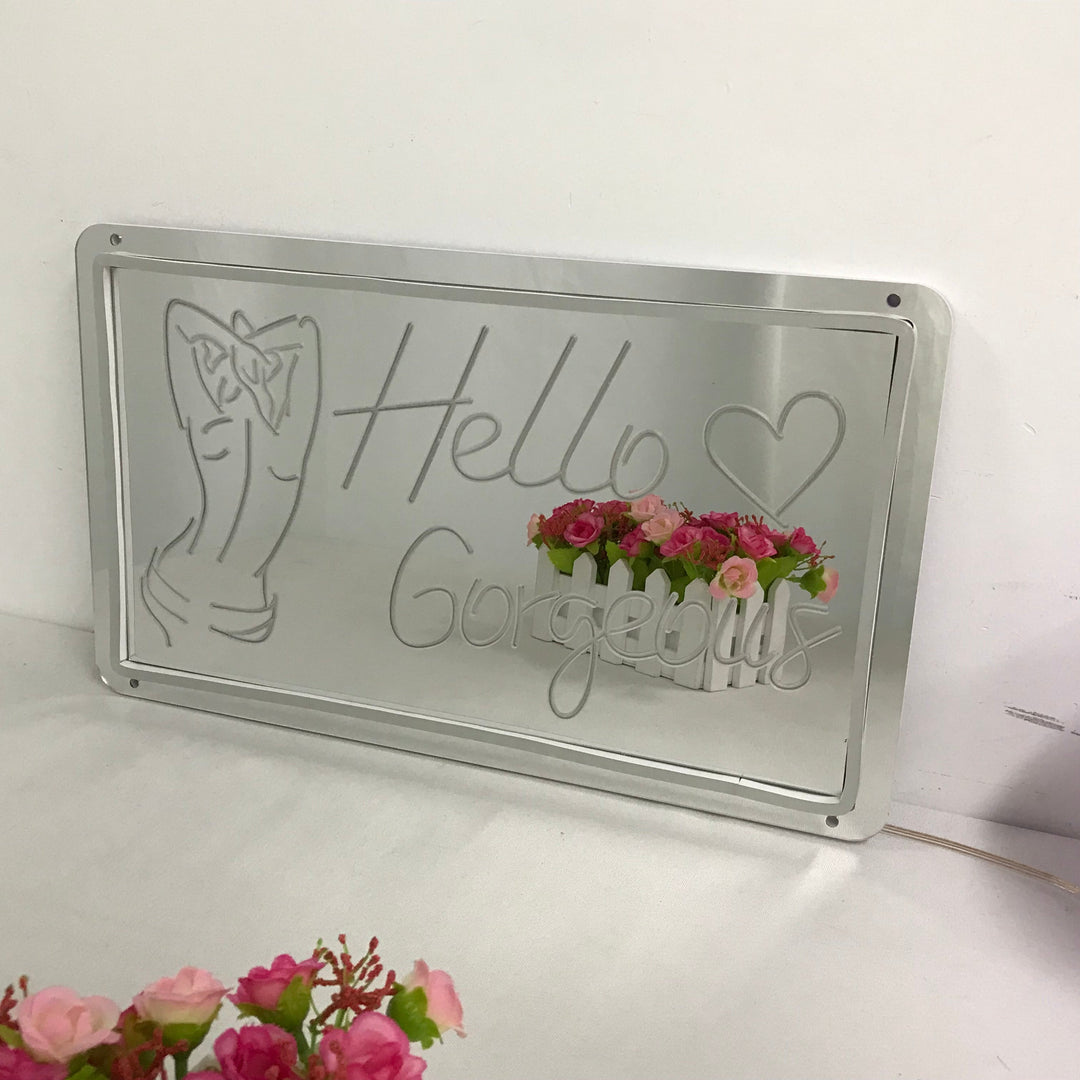 "Hello Gorgeous, Drømmende Fargeendring" Neonskilt med spejlbagside